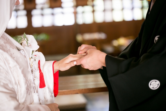 神社で指輪交換